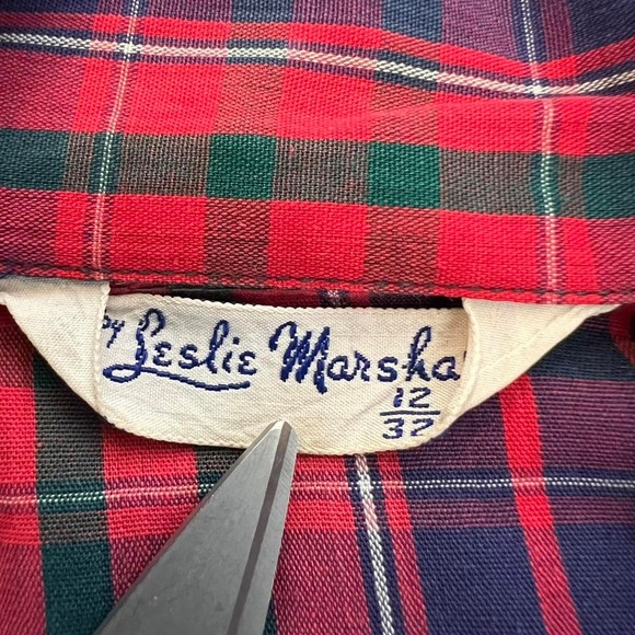 Vintage Leslie Marshal 1940 1950 Red blue plaid button-up shirt womens sz 12/32‎ - Picture 4 of 7